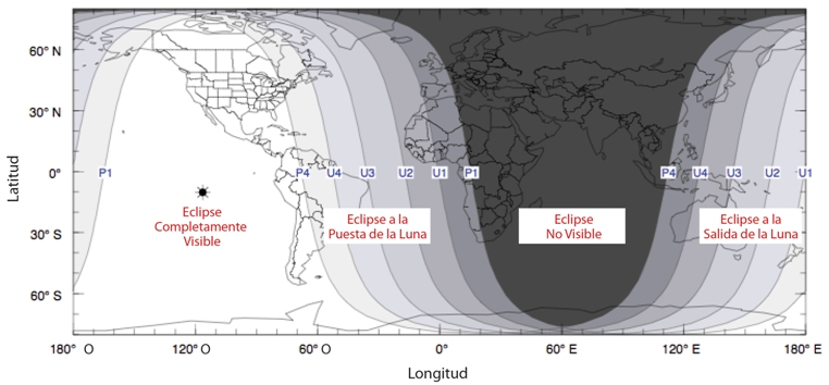 Map of eclipse visiblity around the world